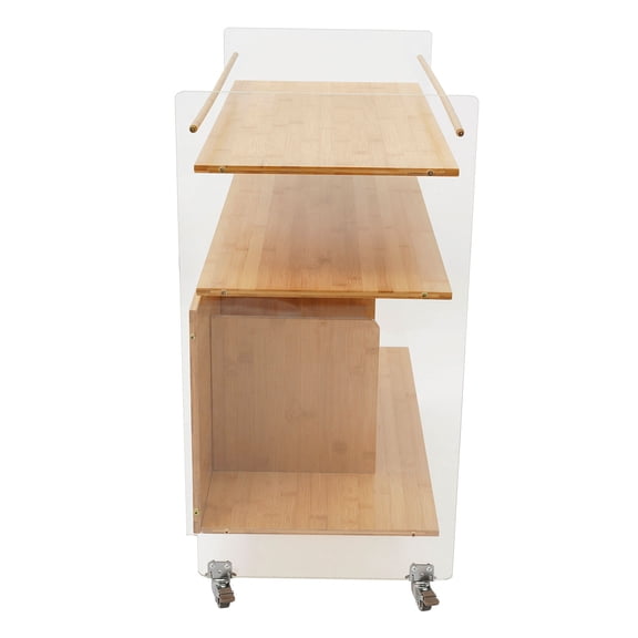 End Tables, Side Table, Sofa Table, 68x36x70cm Natural Bamboo Acrylic, 3-Tier Adjustable Shelf, Spacious 26.8x14.2in Desktop, Open Design, 33 lbs Per Layer, Universal Wheels