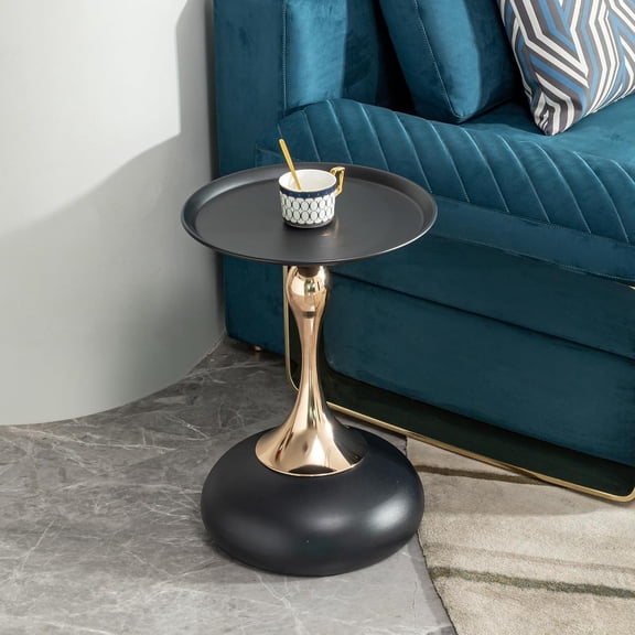 End Tables, Small Round Side Table Corner Drink Tables Small Coffee Table Cocktail Table, Metal Frame Sofa Side Snack Table Bedside Table Nightstand for Bedroom Living Room Patio Bar, Black