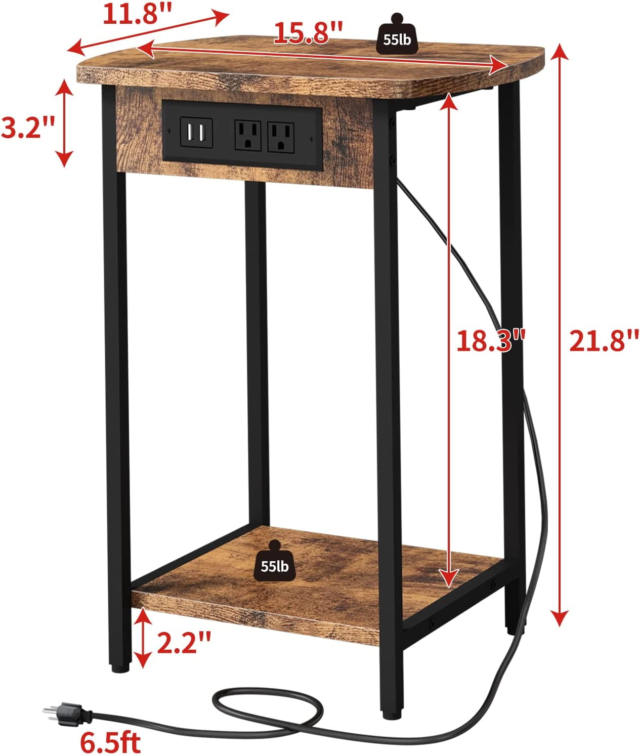 End Tables with Charging Station, Set of 2 Side Tables with USB Ports
