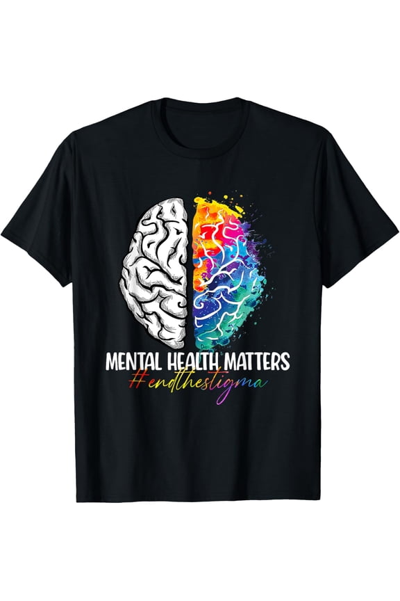 End The Stigma Mental Health Matters Tie Dye Awareness T-ShirtMen and women, Black T-shirt, size: Extra large