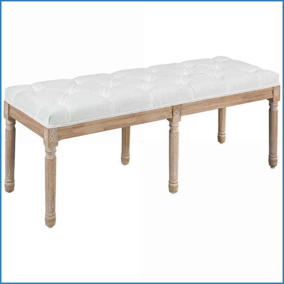 End of Bed Bench, Upholstered with Solid Wood Legs, HOMCOM | Cream White | Polyester
