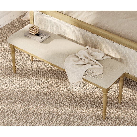 End of Bed Bench for Bedroom, Upholstered Bench for Entryway, Oak, 52 Inch