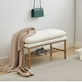 thumbnail image 1 of End of Bed Bench with Shelf Linen Upholstered Storage Shoe Bench Modern Bedroom Bench with Metal Legs for Living Room Entryway Dining Room Beige, 1 of 7