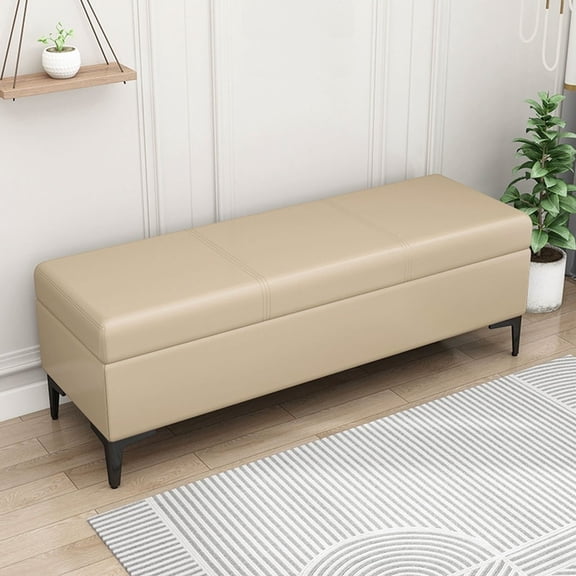 End of Bed Ottoman Storage Bench,Tufted Ottoman Cube w/Flipping Top Storage Chest,Faux Leather Upholstered Foot Rest Stool for Living Room Bedroom