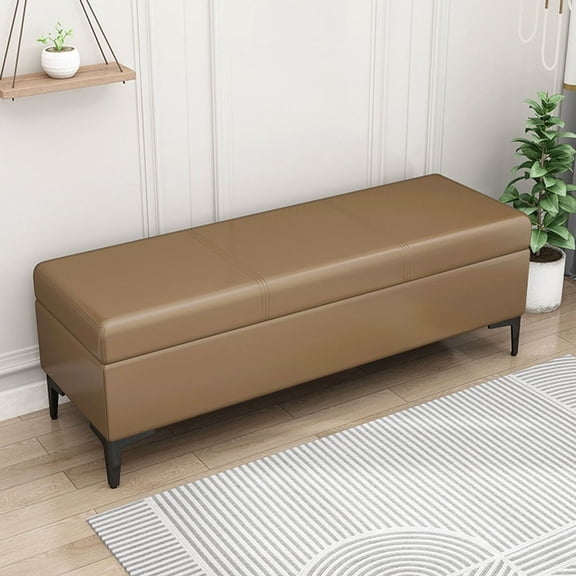 End of Bed Ottoman Storage Bench,Tufted Ottoman Cube w/Flipping Top Storage Chest,Faux Leather Upholstered Foot Rest Stool for Living Room Bedroom