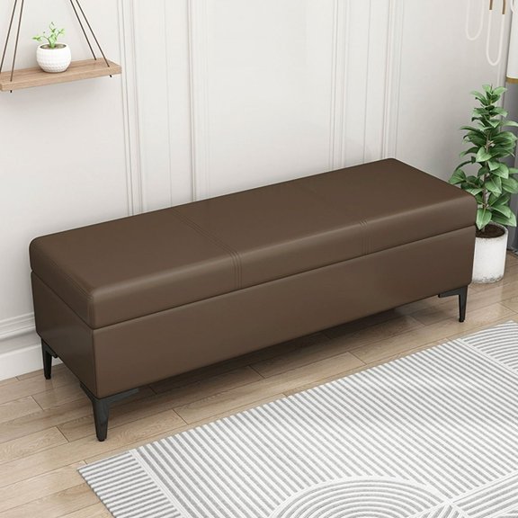 End of Bed Ottoman Storage Bench,Tufted Ottoman Cube w/Flipping Top Storage Chest,Faux Leather Upholstered Foot Rest Stool for Living Room Bedroom