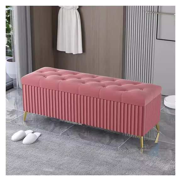 End of Bed Storage Bench Velvet Ottoman Bench with Hidden Storage Compartment,Upholstered Storage Ottoman Extra Long Storage Bench with Golden Legs