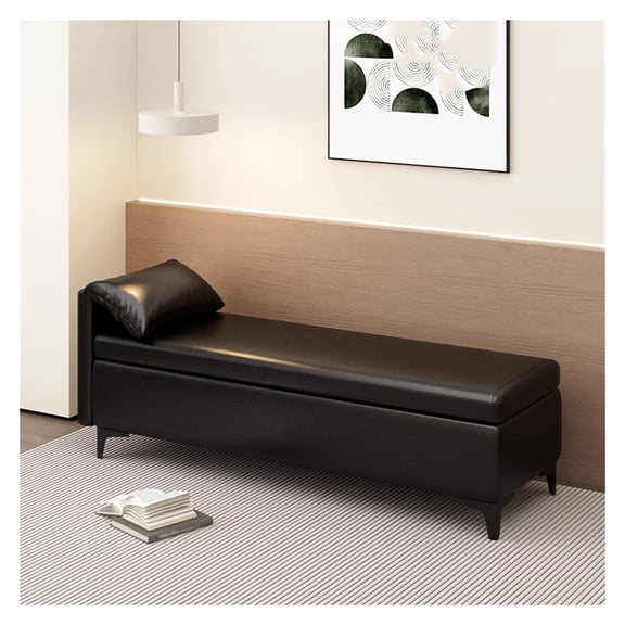 End of Bed Storage Bench with Pillow,Upholstered Sofa Ottoman Bench Long Narrow Bench for Entryway,Faux Leather Ottoman Storage Chest with Storage