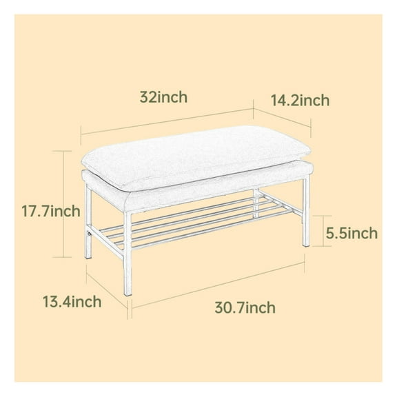 End of Bed Storage Ottoman with Shelf, Linen Upholstered Shoe Bench, Modern Bedroom Living Room Entryway, 300lb Capacity, Gray
