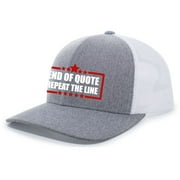 End of Quote Repeat The Line Mens Funny Patriotic Mesh Back Trucker Hat, Heather Grey/White