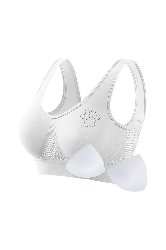 End of Year Clearance! Vibrex Women Seamless Sports Bra Wirefree Yoga Bra With Removable Pads Everyday Basic Sleeping Bra,White_L