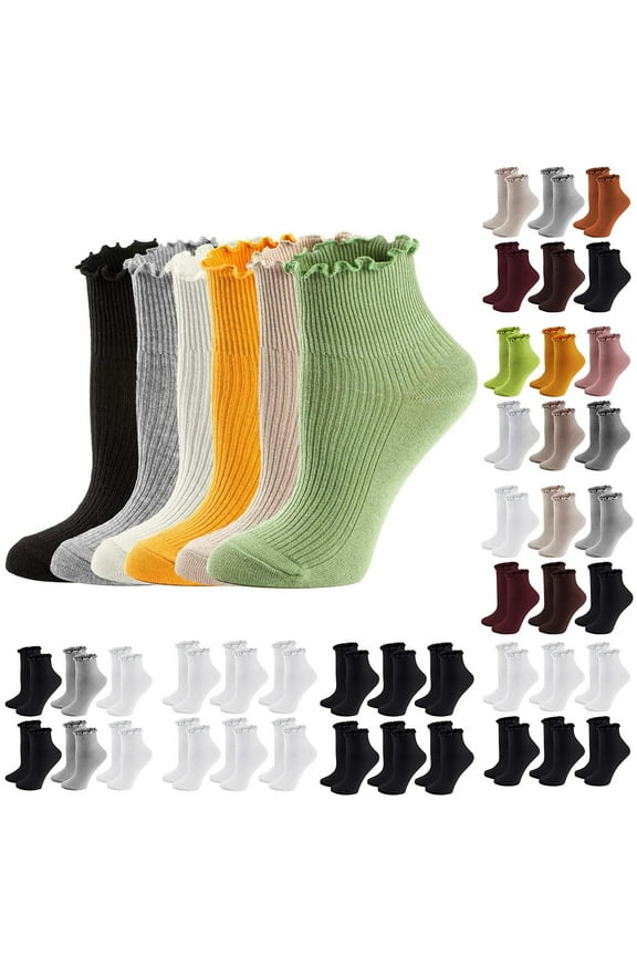 End of Year Clearance! Xunlbb 6PC Winter Socks Women's Solid Color Comfort Breathable Double Needle Socks on Clearance
