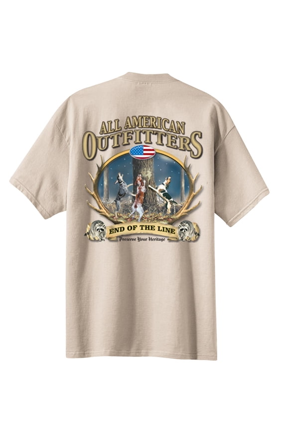 End of the Line Coon Hunting T-shirt Coonhound Hound Dog Hunter Southern Rifle Outdoors Raccoon-Lighttan-XL