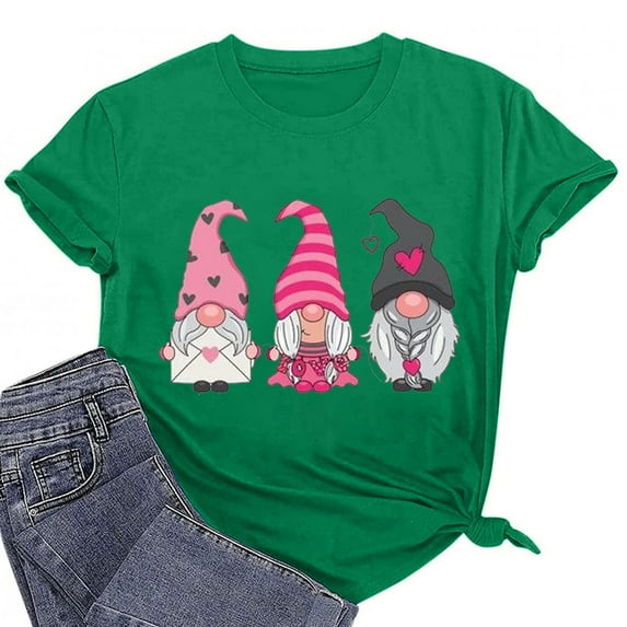 End-of-year Savings! Tejiojio Women's Funny Valentine's Day Cute Print Round Neck Short Sleeve Top Women