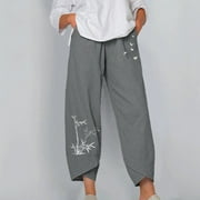 End-of-year Savings!Tejiojio Women Clothes Wholesale Women Lady Petite Pocket Flowers Print Elastic Waist Wide Leg Pants Trousers