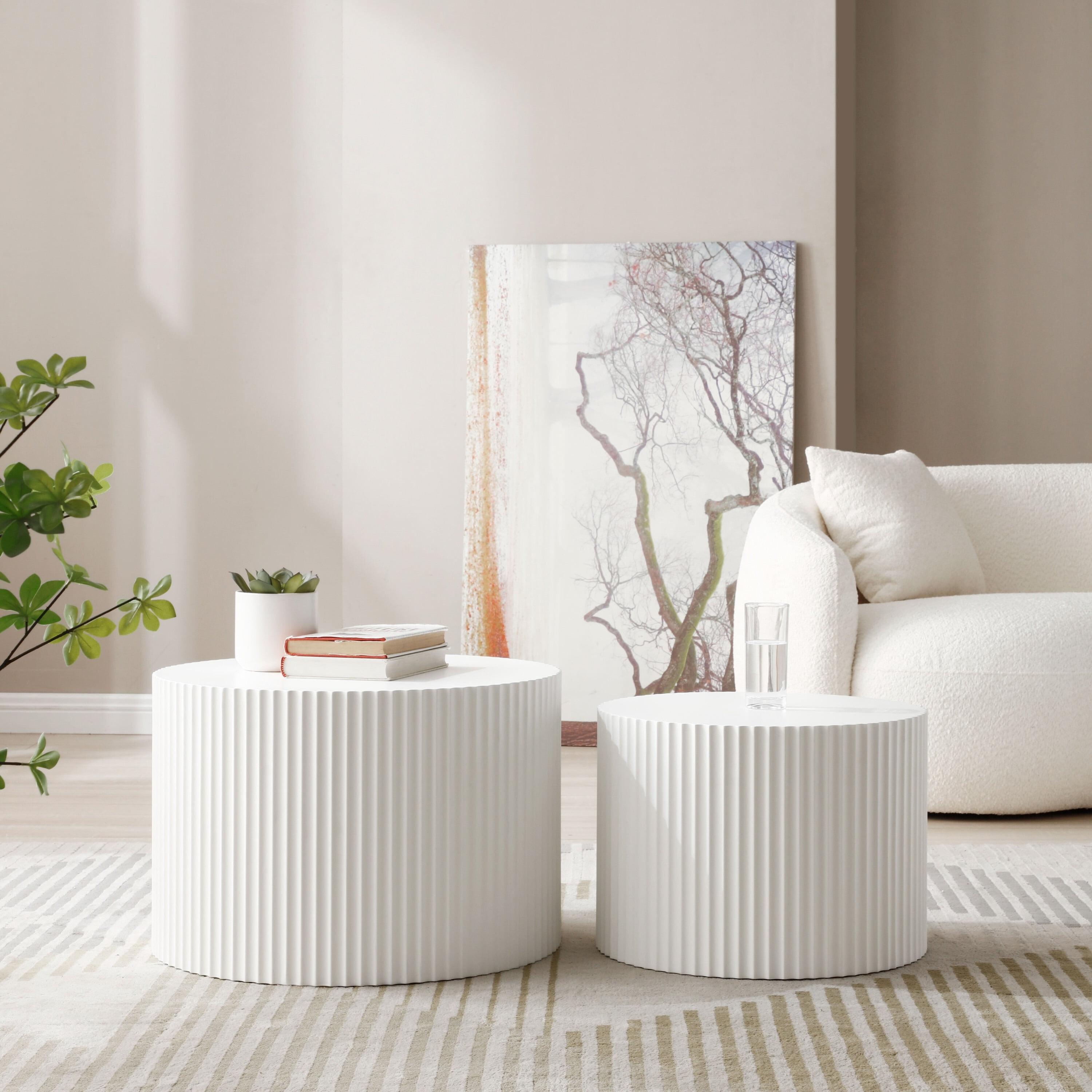 End table Modern Farmhouse Round Accent Nesting Side Coffee Table Set