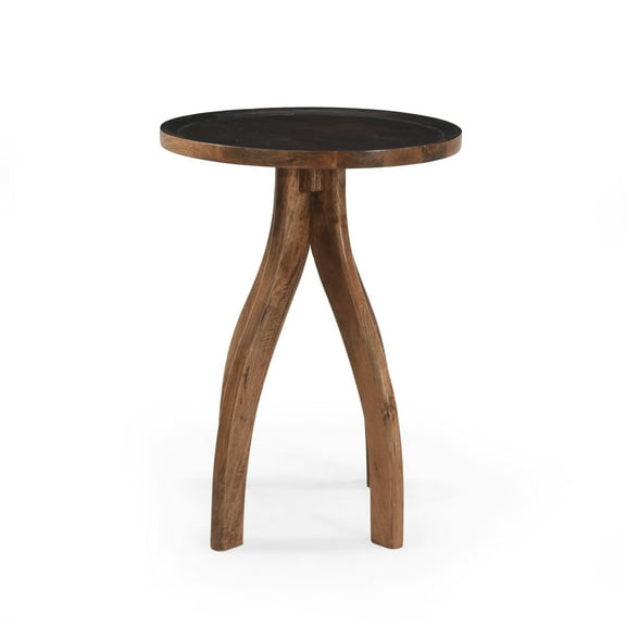 End table with boho mango wood design and lipped top for elegant earthy accents