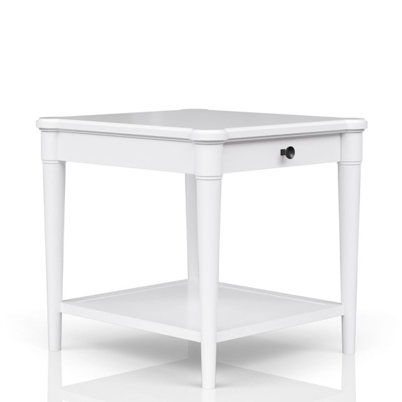 End table with storage features / In reading nooks / White solid wood build