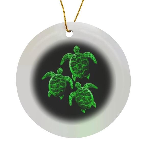 3drose, Endangered Green Sea Turtle Digital Artwork on Black., Circle Porcelain Ornament