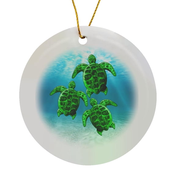 3drose, Endangered Green Sea Turtle Underwater Digital Artwork., Circle Porcelain Ornament