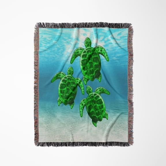 Endangered Green Sea Turtle Underwater Digital Artwork., Woven Blanket
