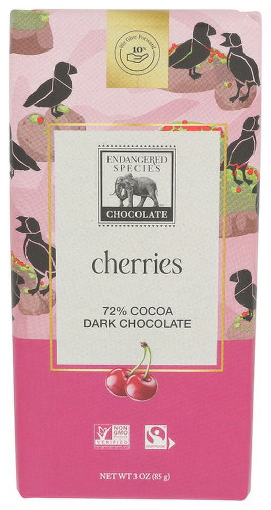 Endangered Species Chocolate Bar Dark Cherries 3 oz (Pack Of 12)