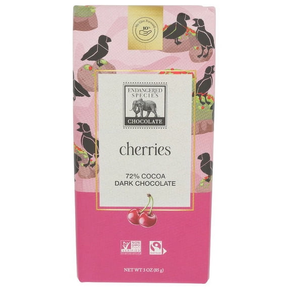 Endangered Species Chocolate Bar Dark Cherries 3 oz (Pack Of 12)