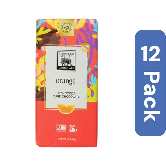 Endangered Species Chocolate Bar Dark Chocolate Orange 3 oz (Pack Of 12)