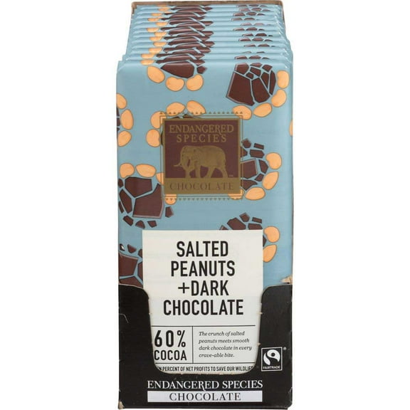 Endangered Species Elephant Salted Peanuts Dark Chocolate Bar, 3 Ounce -- 12 per case.