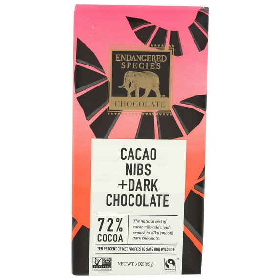 Endangered Species Chocolate Bars (12 Packs) (Dark Chocolate Cacao Nibs (72%))