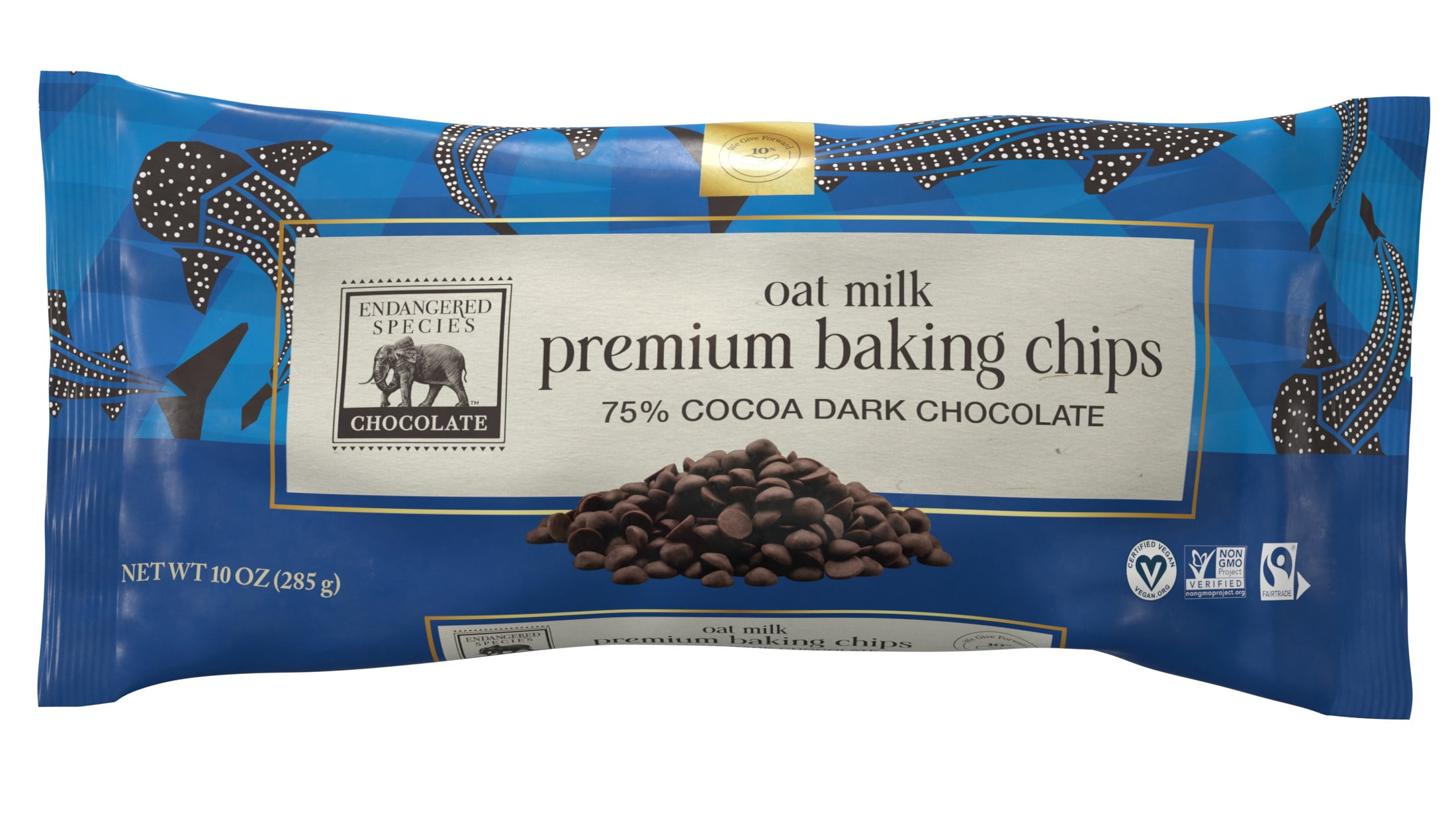Endangered Species Chocolate Premium Oat Milk Dark Chocolate Baking Chips, 10 oz Bag, 75% Cocoa
