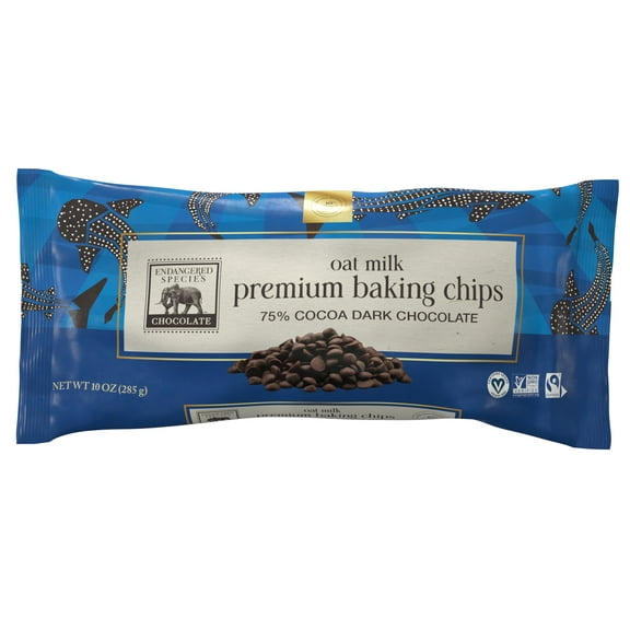 Endangered Species Chocolate Premium Oat Milk Dark Chocolate Baking Chips, 10 oz Bag, 75% Cocoa