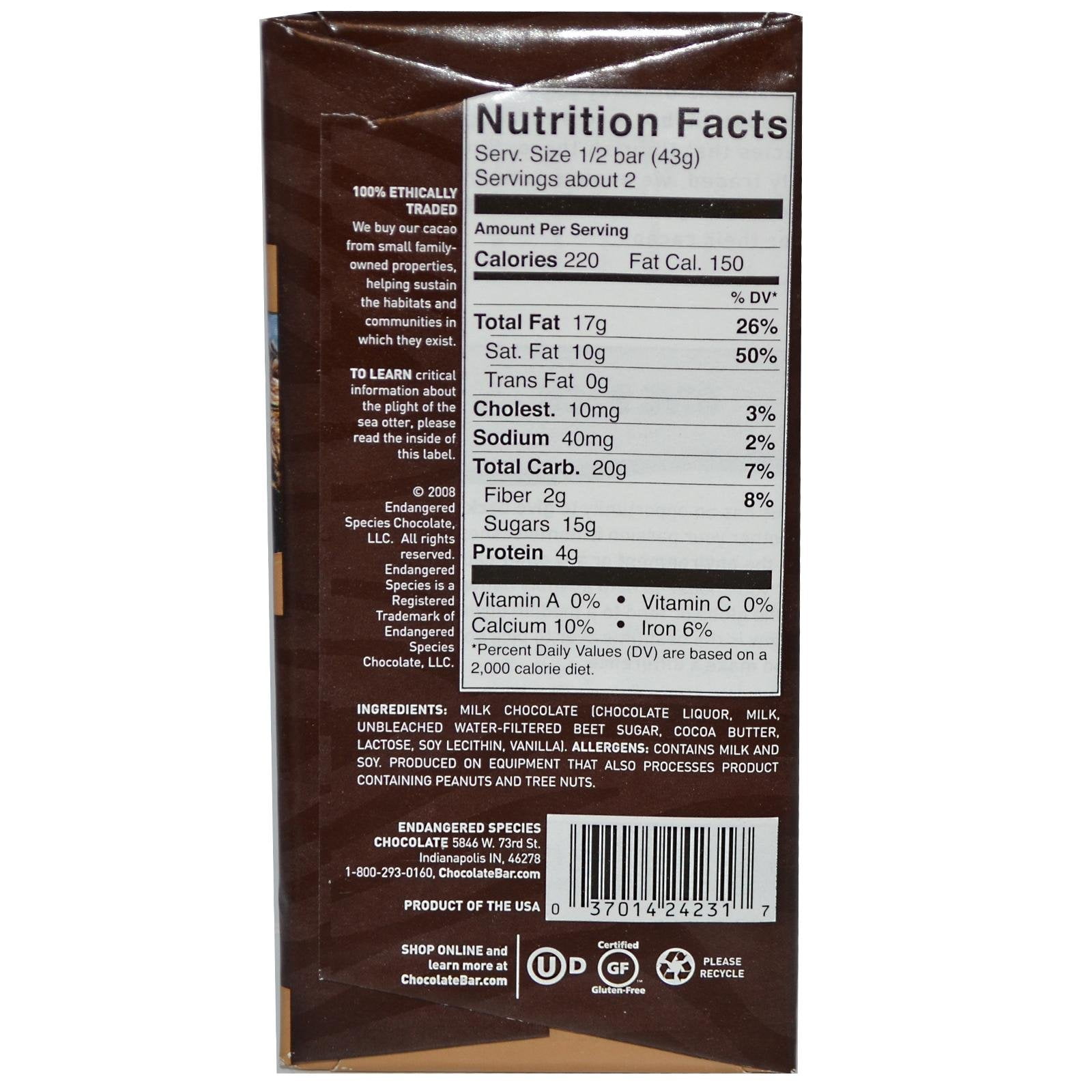 Endangered Species Chocolate Smooth Milk Chocolate Bar, 3 Ounce -- 12 per case.