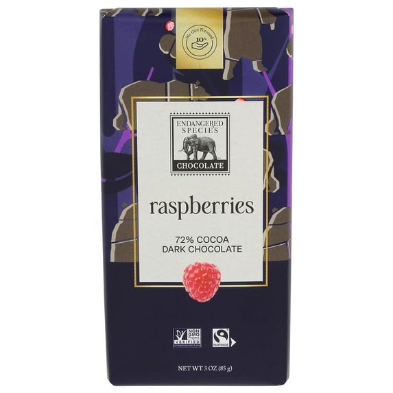Endangered Species Chocolate Tart Raspberries Dark Chocolate Bar 72 Cocoa 3 oz Pack of 3