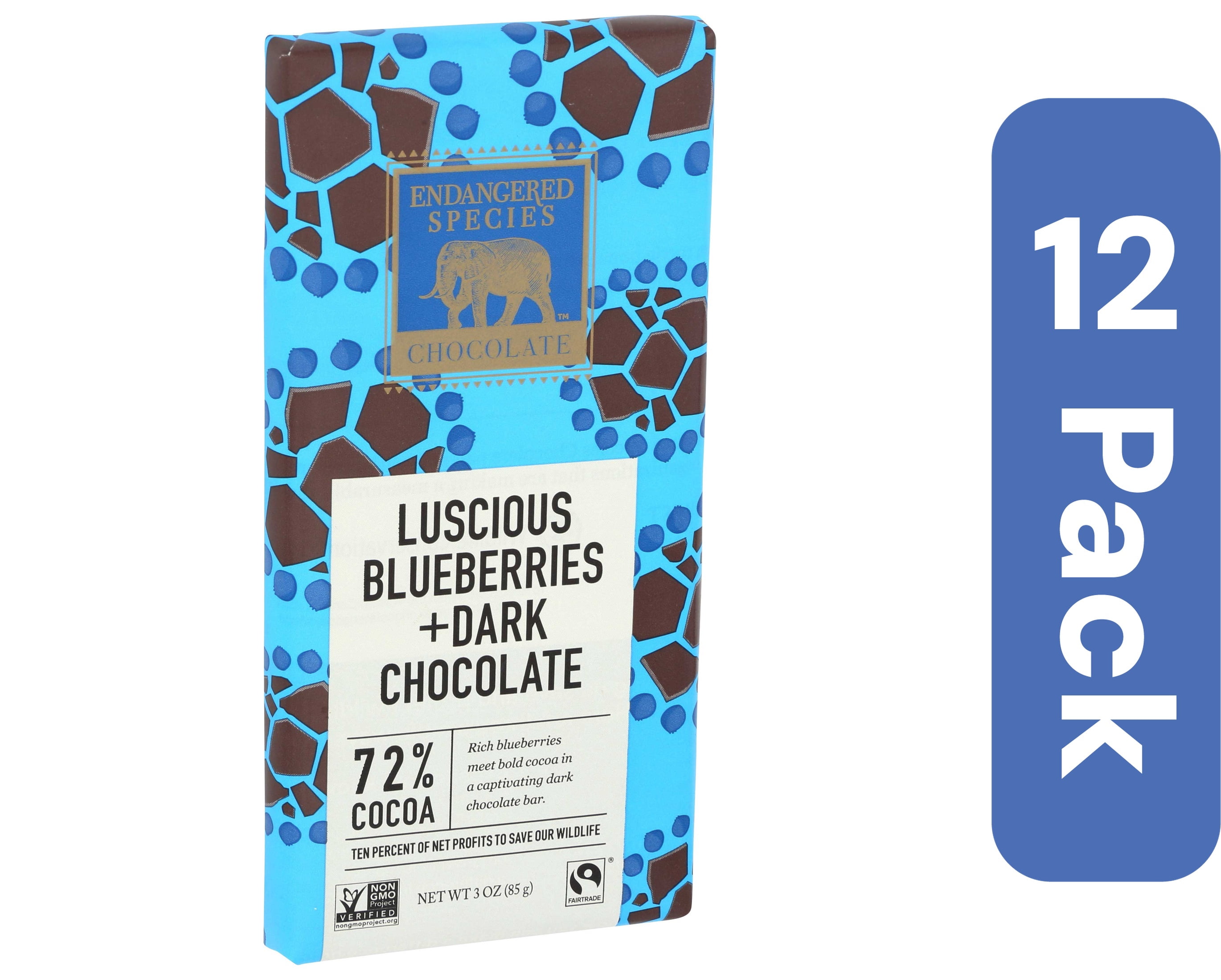 Endangered Species Dark Chocolate Bar Blueberry Turtle (12x3 Oz)