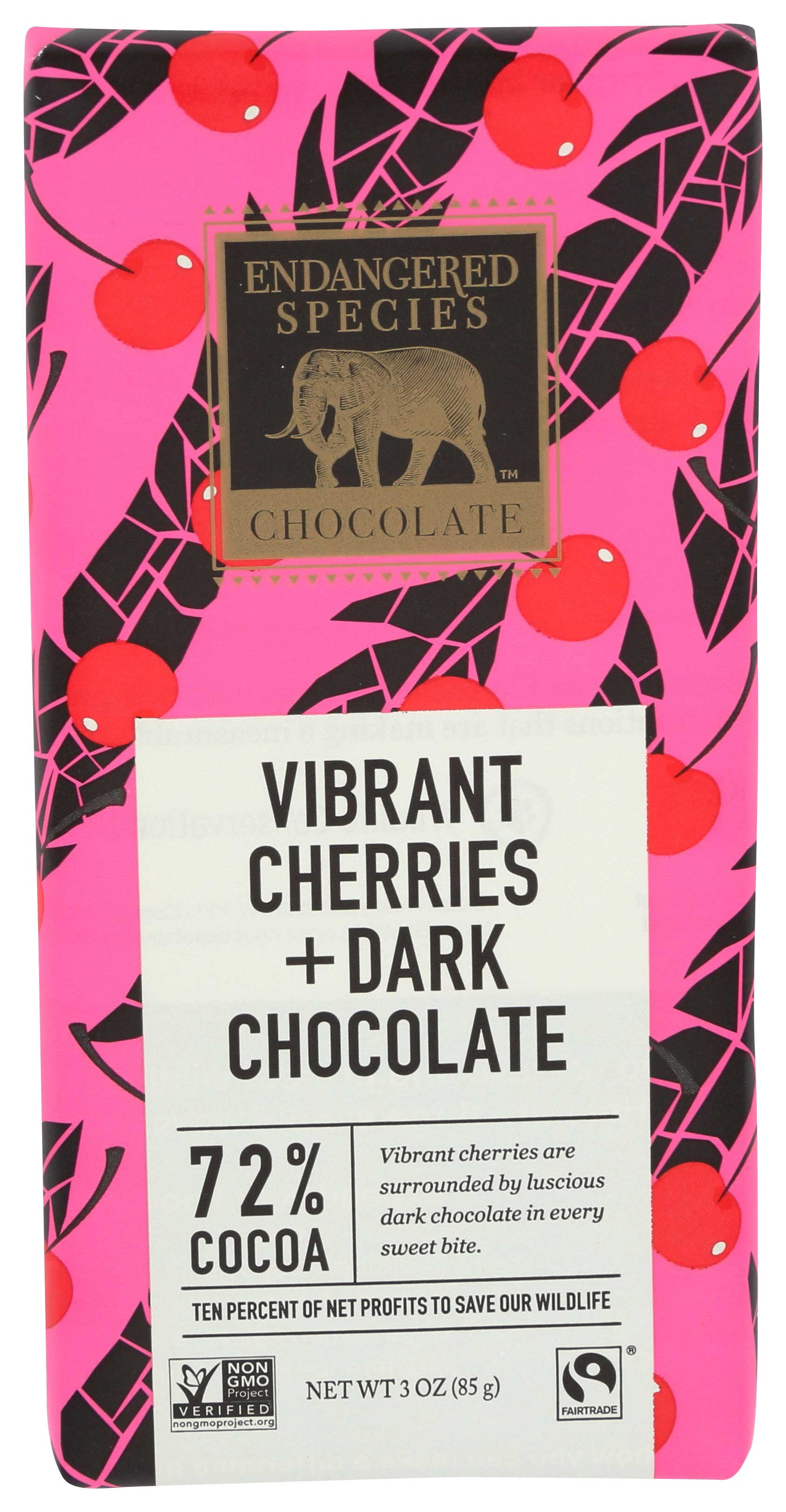 Endangered Species Dark Chocolate Bar with Cherries (72% cocoa)