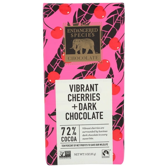 Endangered Species Dark Chocolate Bar with Cherries (72% cocoa)