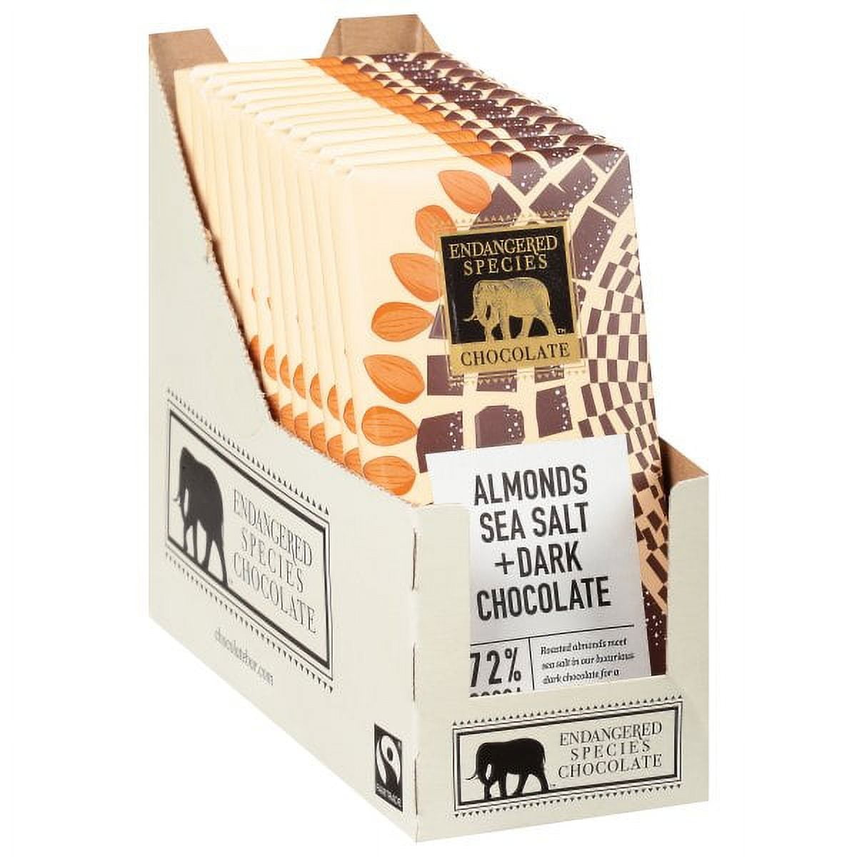Endangered Species Dark Chocolate Bars Box 72 Cocoa Almonds Sea Salt