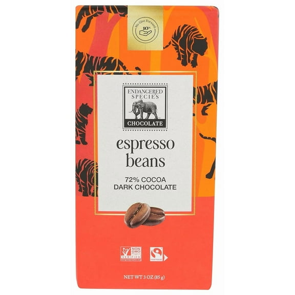 Endangered Species Dark Chocolate Bars Espresso Beans + Dark Chocolate 3 oz Pack of 2