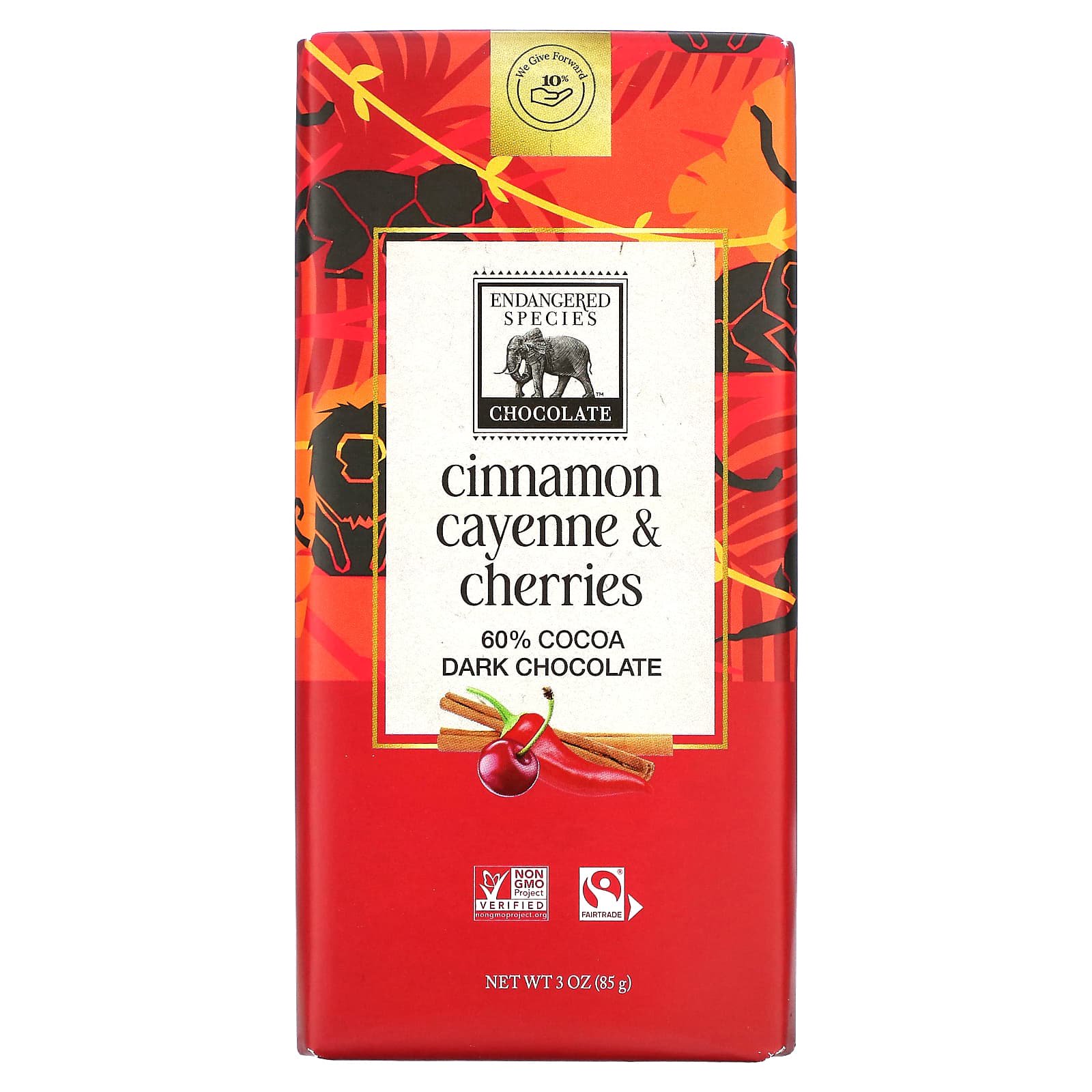 Endangered Species Natural 60 Dark Chocolate Bar Cinnamon Cayenne