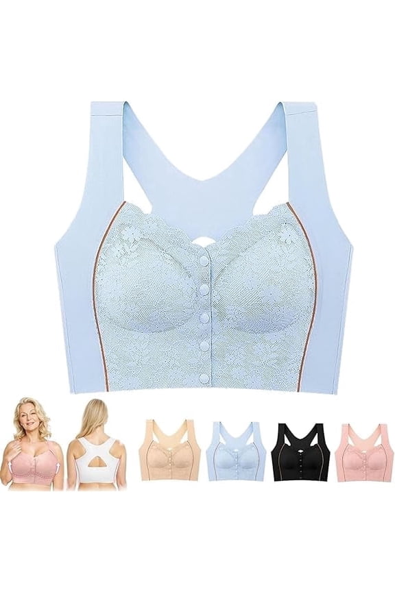 Endarling Bra, Bras for Women Front Closure, Endarling Button-Up Comfy Shaping Posture Corrector Bra for Senior（Blue，3X-Large）