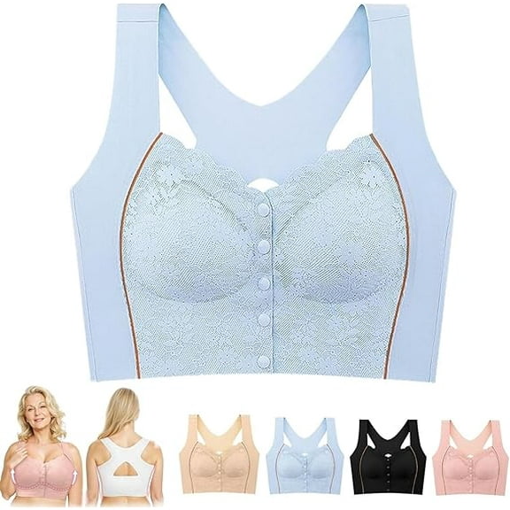 Endarling Bra, Bustella Bras for Women Front Closure, Endarling Button-Up Comfy Shaping Posture Corrector Bra for Senior(Blue,Medium)