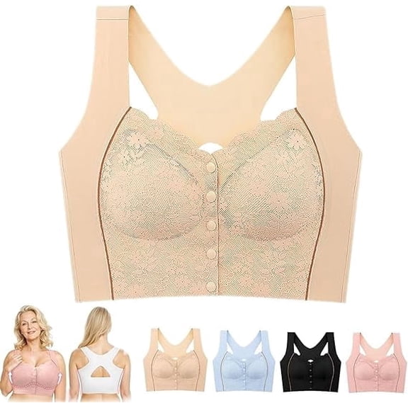 Endarling Bra, Bras for Women Front Closure, Endarling Button-Up Comfy Shaping Posture Corrector Bra for Senior（Skin，Large）