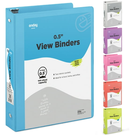 Enday 1/2 Inch 3 Ring Binder with Pockets, Blue