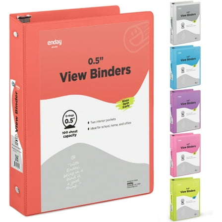 ½ Inch 3 Ring Binder .5 inch Red Clear View Cover with 2 Inside Pockets, Colored School Supplies Office and Home Binders – by Enday