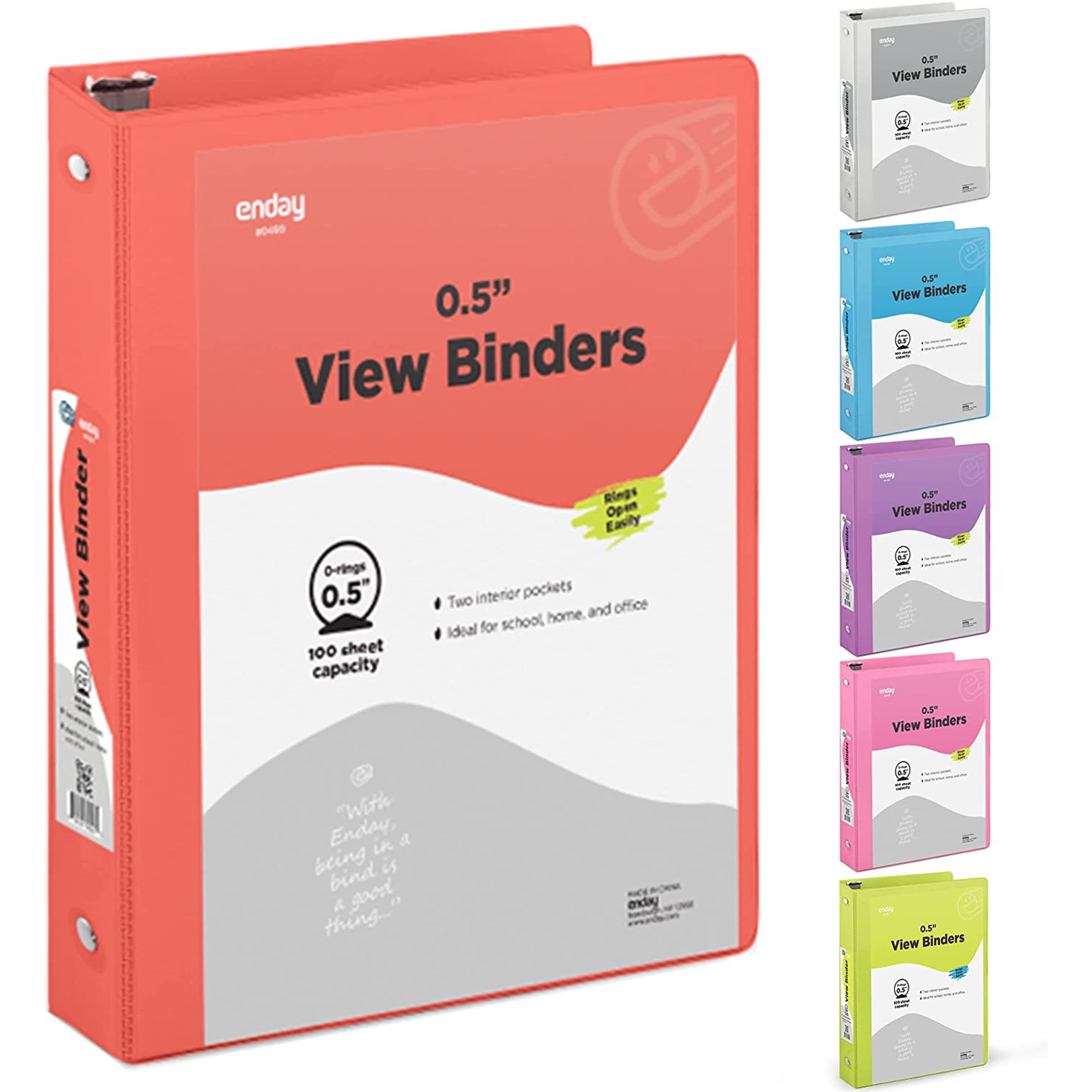  2 Inch 3 Ring Binder 2” Pink, Slant D-Ring 2 in Binder Clear  View Cover with 2 Inside Pockets, Heavy Duty Colored School Supplies Office  and Home Binders – by Enday : Office Products