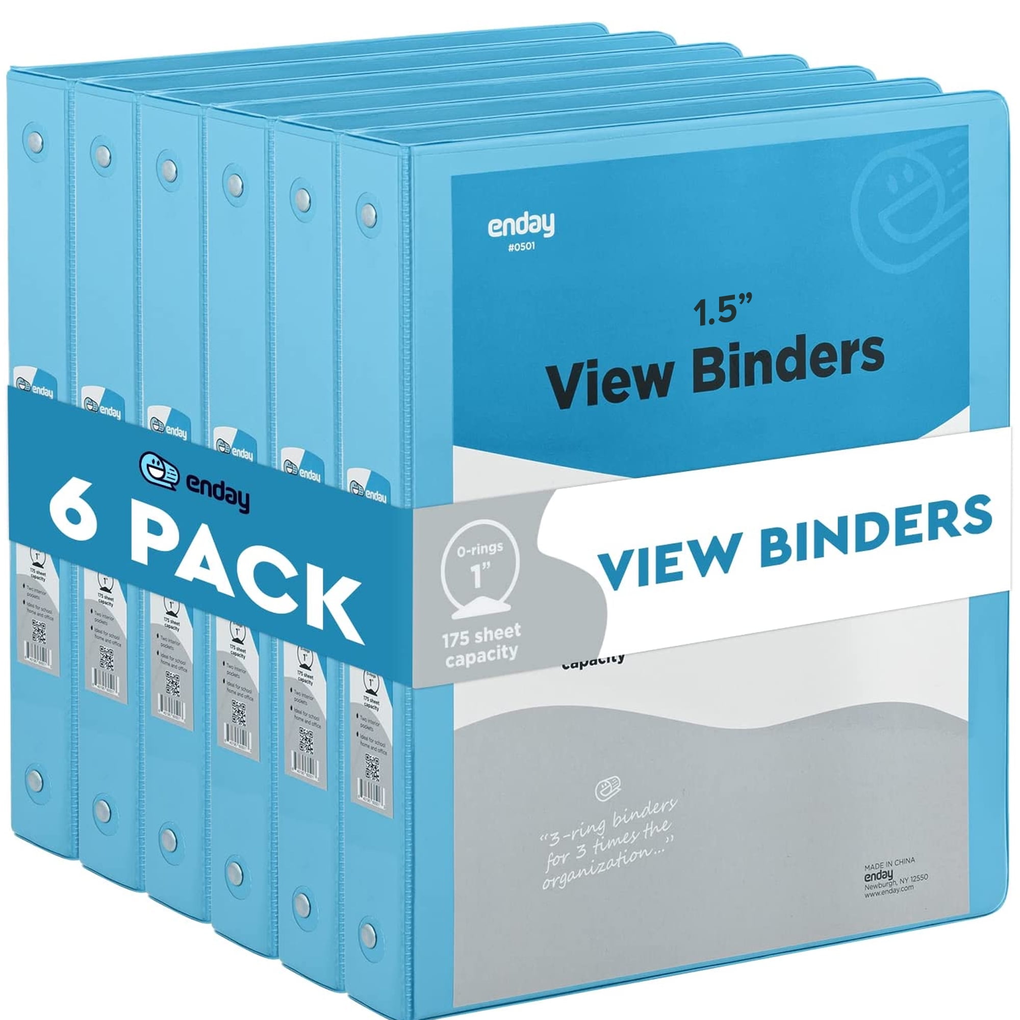 Enday 1.5 Inch Binder 3 Ring Binders with Pockets for Home, Office, School Supplies Organization, Blue 6 Pc