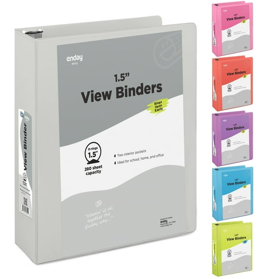 3 Ring Binder 1.5 Inch Pink, 1 ½ inch Binder Clear View Cover with 2 Inside Pockets, Colored School Supplies Office and Home – by Enday