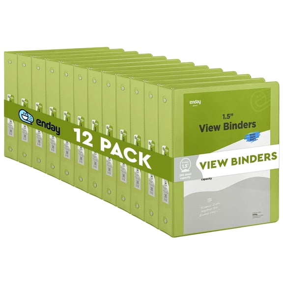 Enday 1.5 Inch Binder 3 Ring Binders with Pockets for Home, Office, School Supplies Organization, Green 12 Pc
