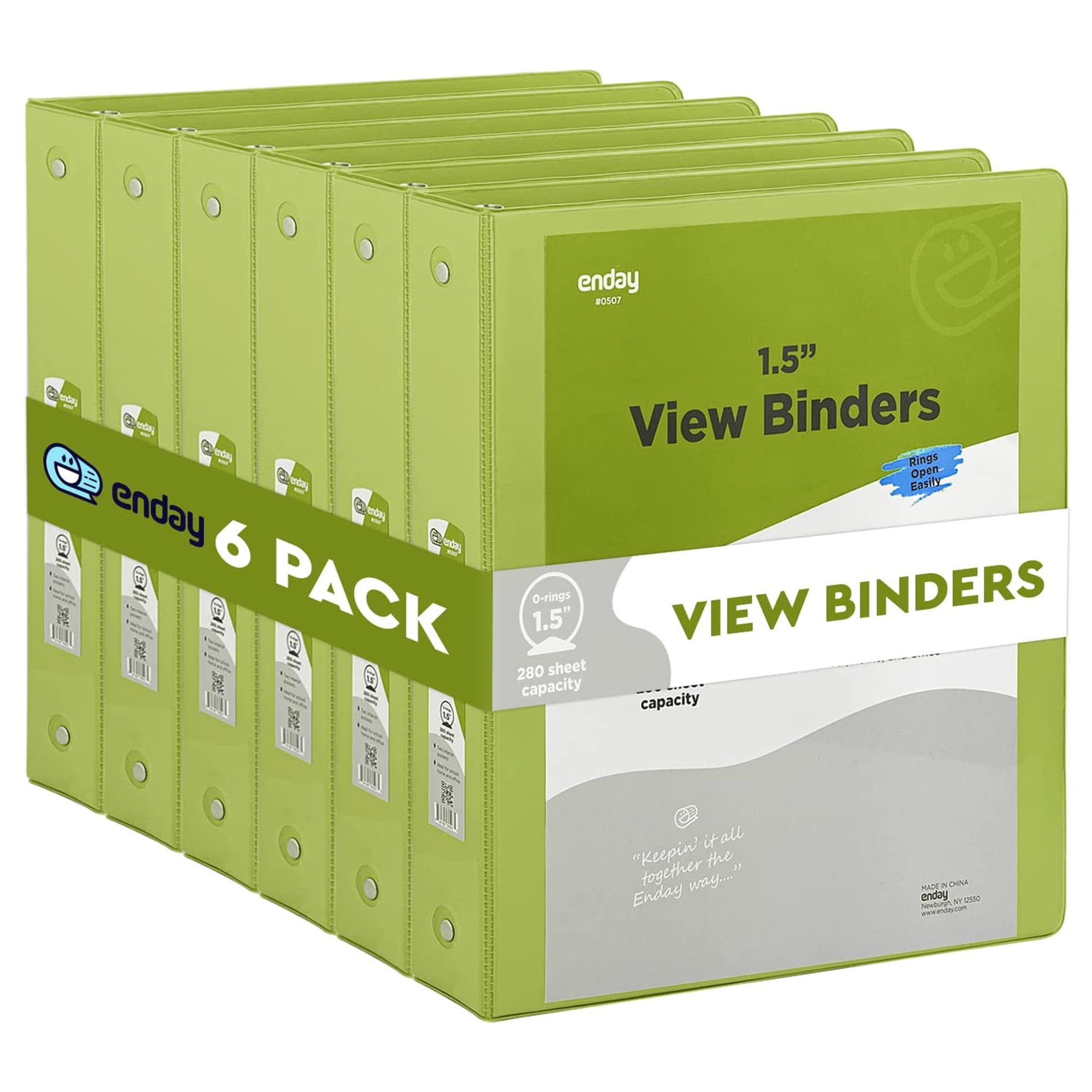 Enday 1.5 Inch Binder 3 Ring Binders with Pockets for Home, Office, School Supplies Organization, Green 6 Pc